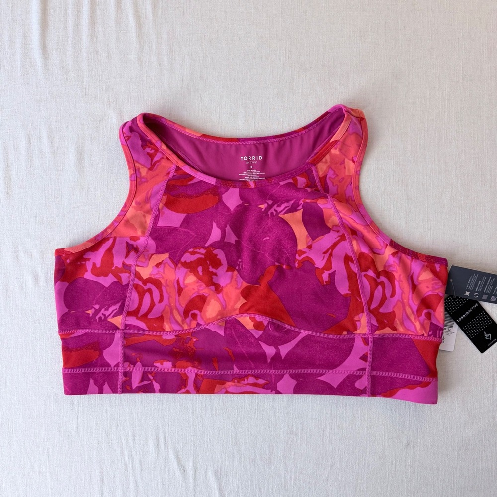 Torrid Active Shady Rose Floral Longline Sports Bra Womens 4X 26 Pink Multi